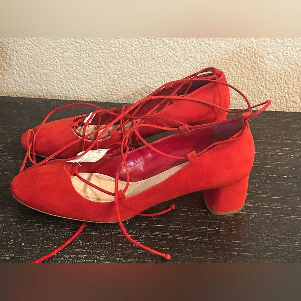 Miu Miu Block heel lace up, red suede pumps shoes 41 9.5 10